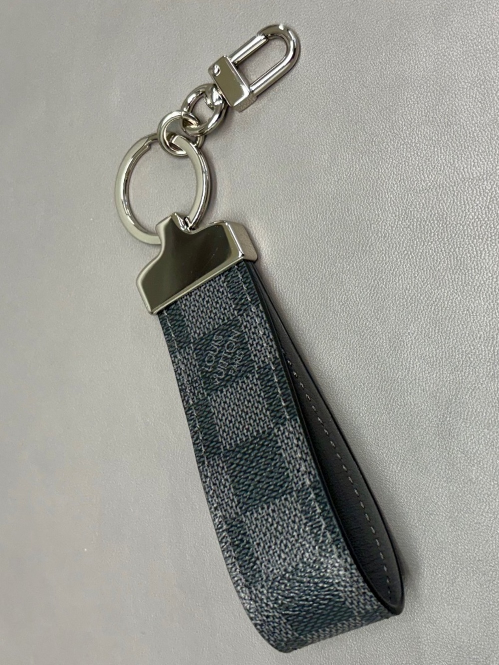 LV Canvas, Leather, Silver Keychain Keyfob